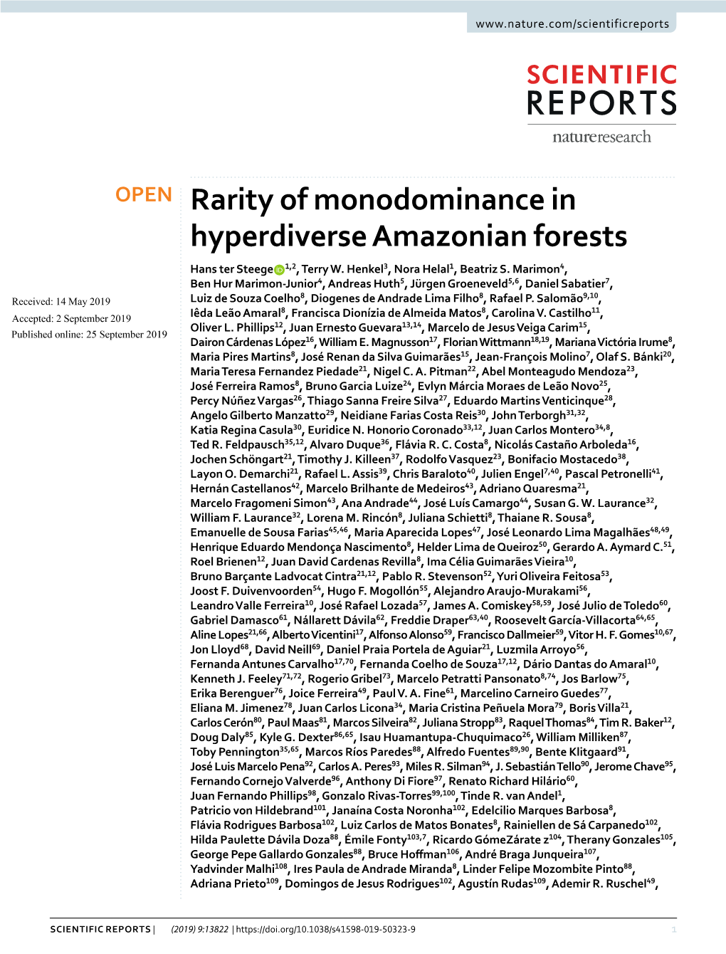 Rarity of Monodominance in Hyperdiverse Amazonian Forests Hans Ter Steege 1,2, Terry W