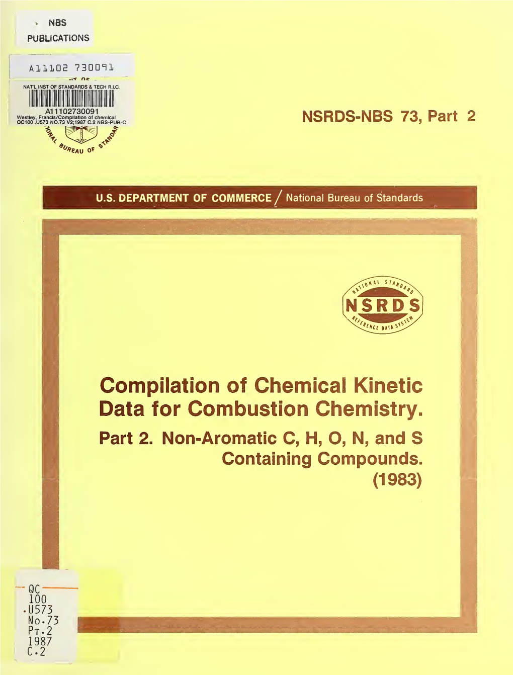 Compilation of Chemical Kinetic Data for Combustion Chemistry. Part 2