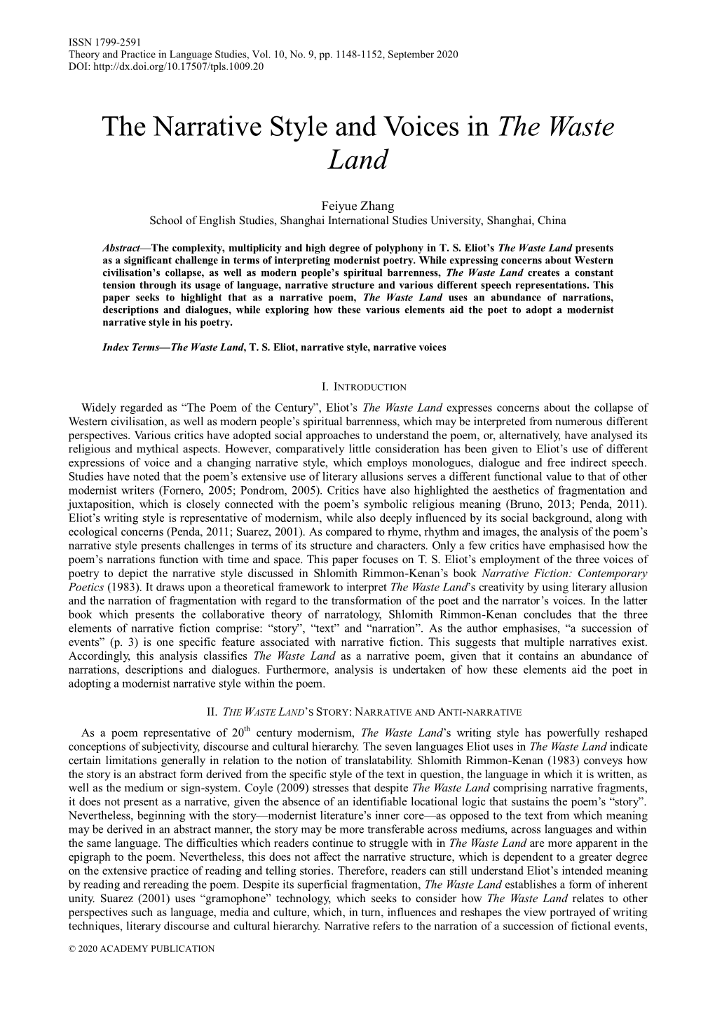 The Narrative Style and Voices in the Waste Land