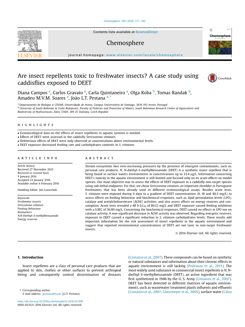 A Case Study Using Caddisflies Exposed to DEET