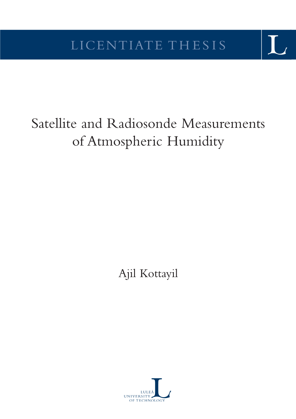 Satellite and Radiosonde Measurements of Atmospheric Humidity of Measurements Radiosonde Atmospheric and Satellite Kottayil Ajil