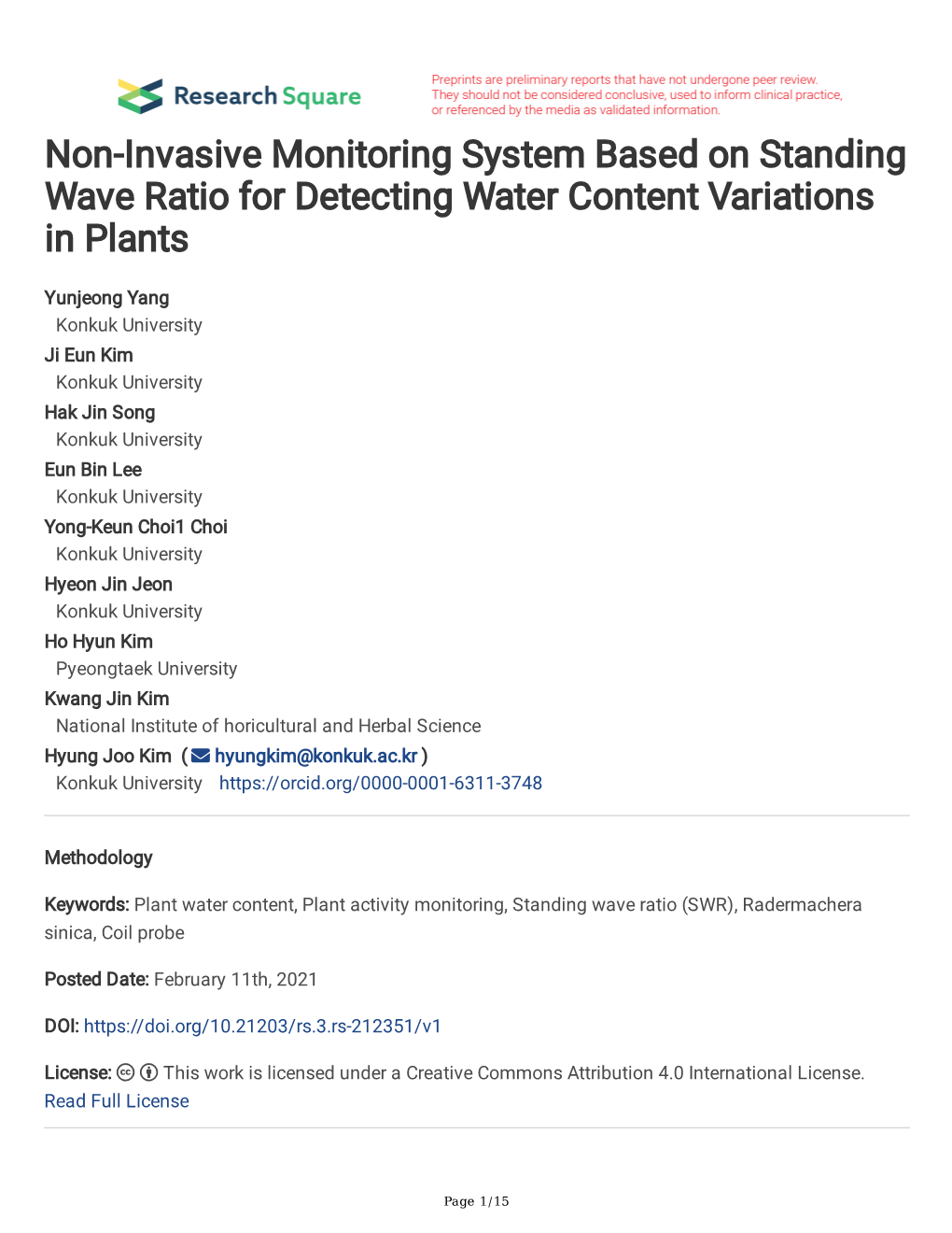 Non-Invasive Monitoring System Based on Standing Wave Ratio for Detecting Water Content Variations in Plants