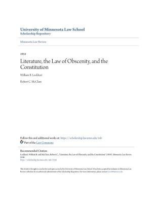 Literature, the Law of Obscenity, and the Constitution William B