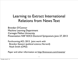 SOCS Doctoral Symposium, June 27, 2013