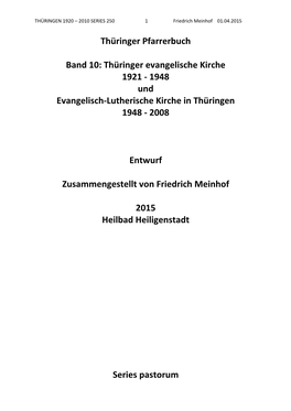 Thüringer Pfarrerbuch Band 10: Thüringer Evangelische Kirche 1921