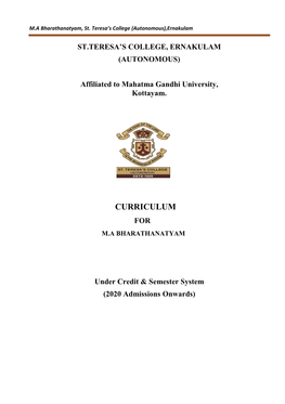 Curriculum for M.A Bharathanatyam