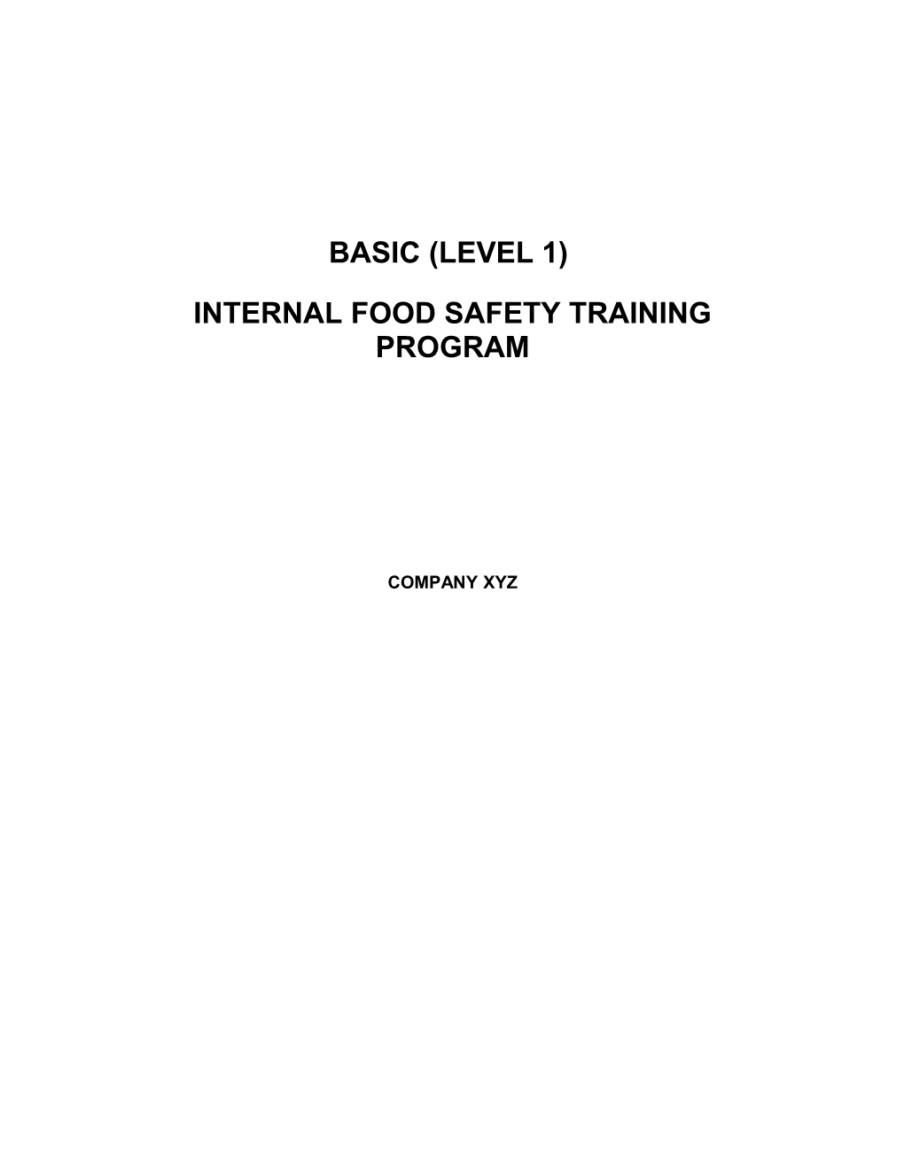 Internal Food Safety Training Program