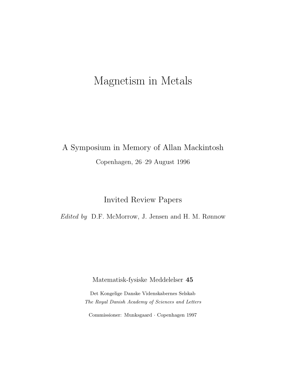 Symposium in Memory of Allan Mackintosh