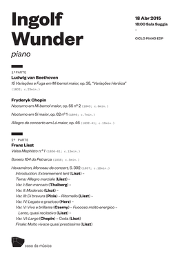 Ingolf Wunder Piano Segundo CD, 300, Em 2013