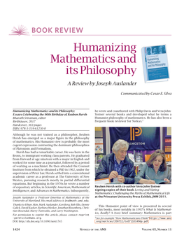 Humanizing Mathematics and Its Philosophy a Review by Joseph Auslander