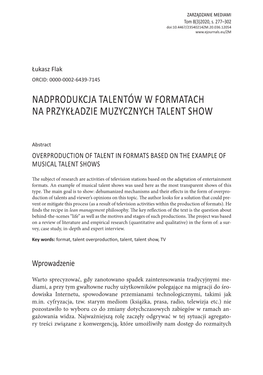 Nadprodukcja Talentów W Formatach Na Przykładzie Muzycznych Talent Show