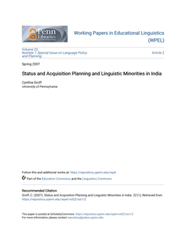 Status and Acquisition Planning and Linguistic Minorities in India
