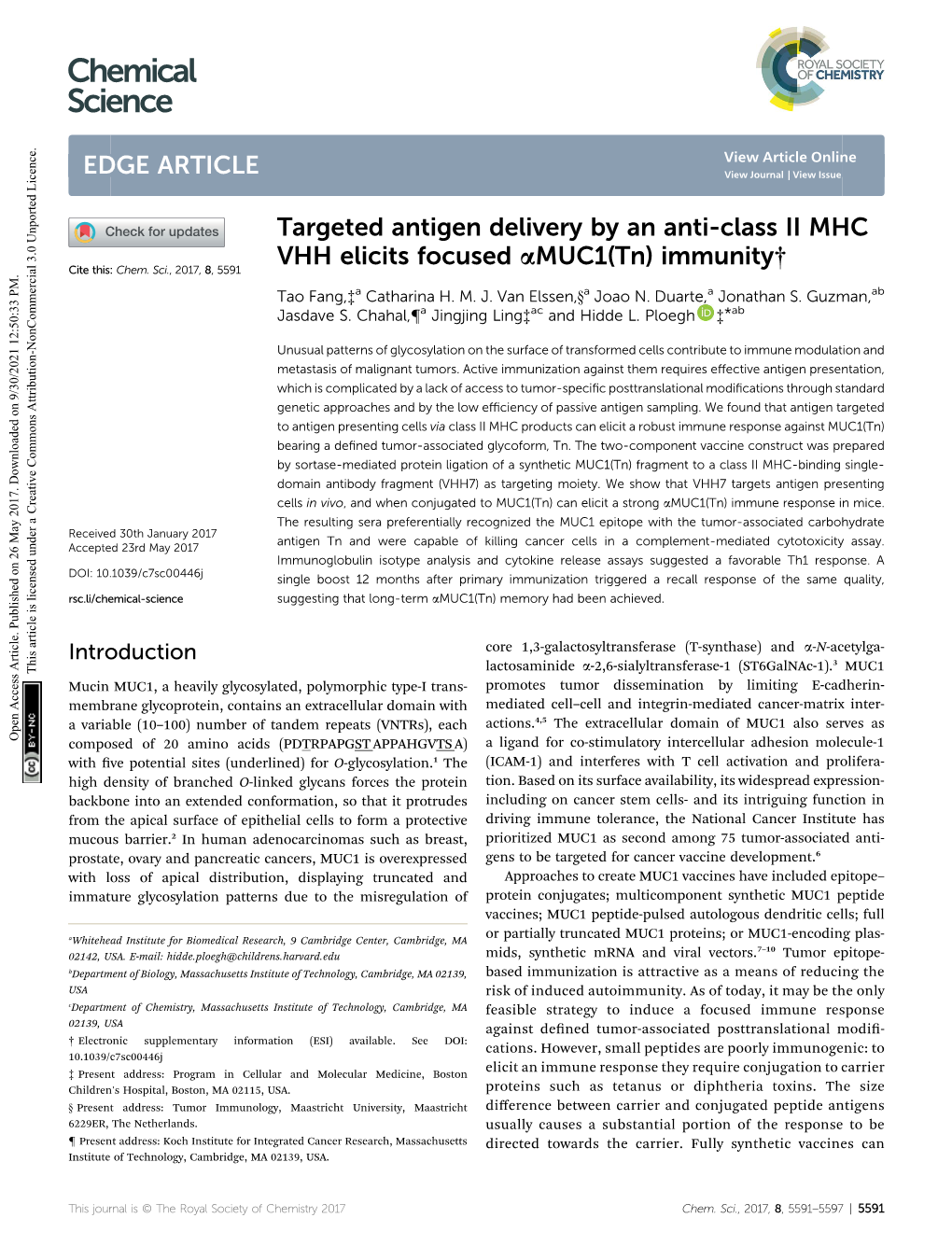 Targeted Antigen Delivery by an Anti-Class II MHC VHH Elicits Focused Amuc1(Tn) Immunity† Cite This: Chem