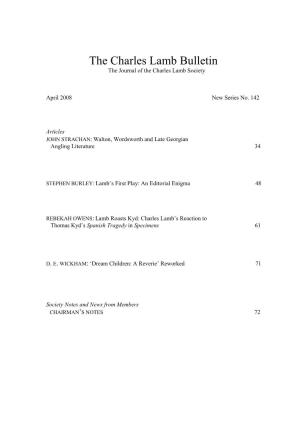 The Charles Lamb Bulletin the Journal of the Charles Lamb Society