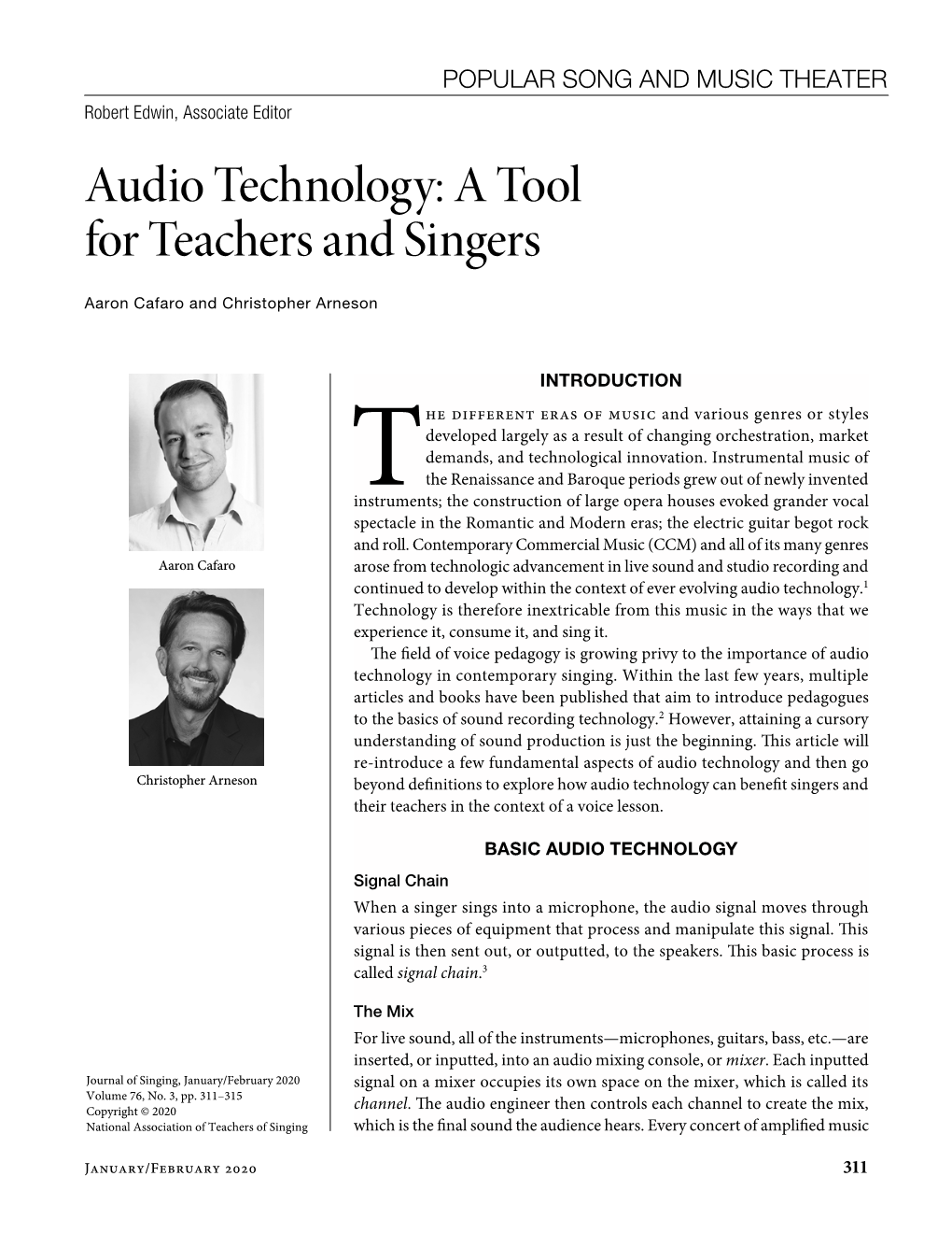 Audio Technology: a Tool for Teachers and Singers