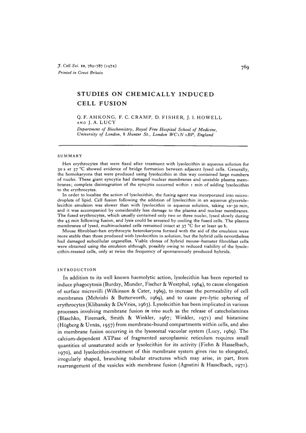 Studies on Chemically Induced Cell Fusion