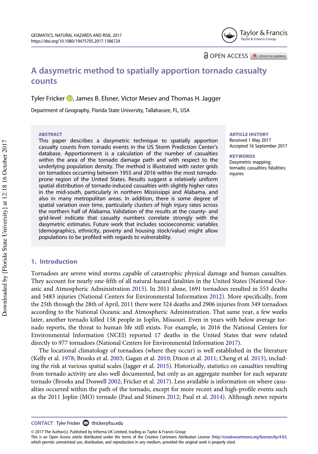 A Dasymetric Method to Spatially Apportion Tornado Casualty Counts