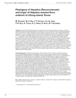 Phylogeny of Hepatica (Ranunculaceae) and Origin of Hepatica Maxima Nakai Endemic to Ullung Island, Korea