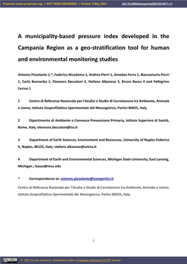 A Municipality-Based Pressure Index Developed in the Campania Region As a Geo-Stratification Tool for Human and Environmental Monitoring Studies