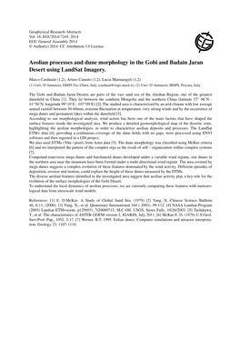 Aeolian Processes and Dune Morphology in the Gobi and Badain Jaran Desert Using Landsat Imagery