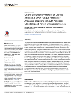 On the Evolutionary History of Uleiella Chilensis, a Smut Fungus Parasite of Araucaria Araucana in South America: Uleiellales Ord