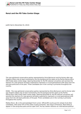 Renzi and the PD Take Center-Stage Published on Iitaly.Org (