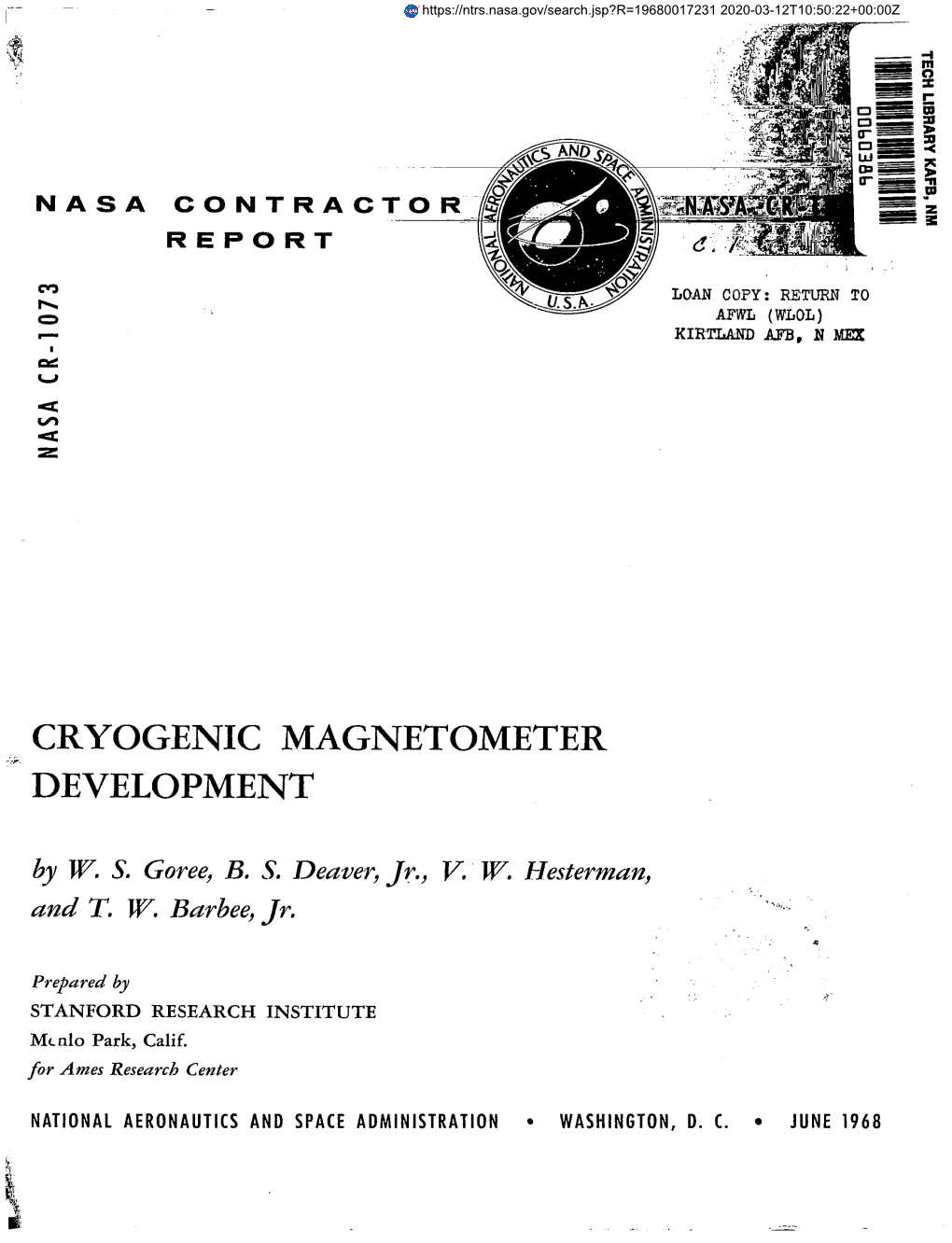 Cryogenic Magnetometer Development