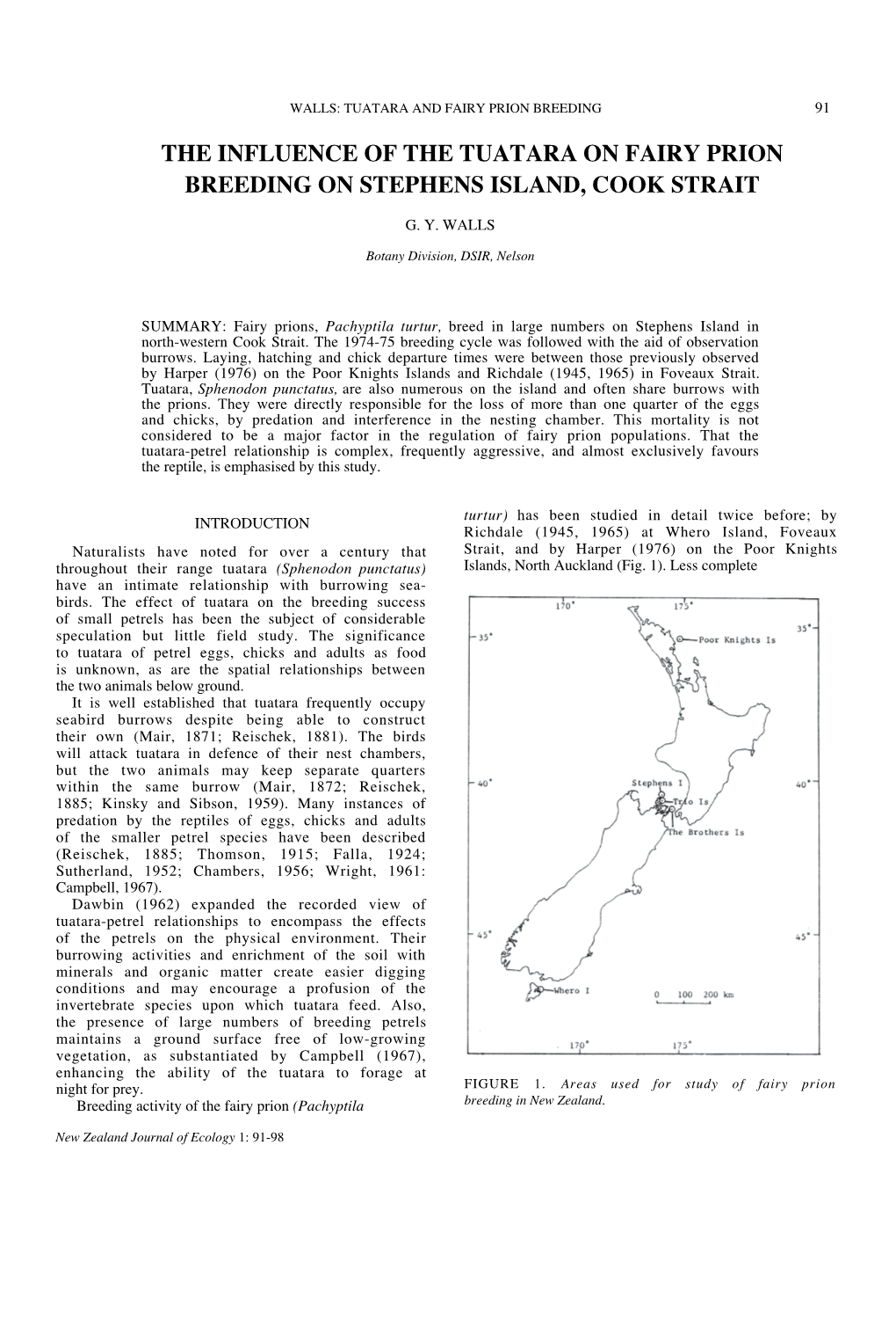 The Influence of the Tuatara on Fairly Prion Breeding on Stephens Island, Cook Strait