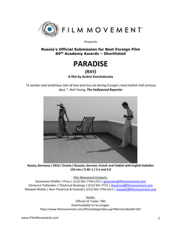 PARADISE (RAY) a Film by Andrei Konchalovsky