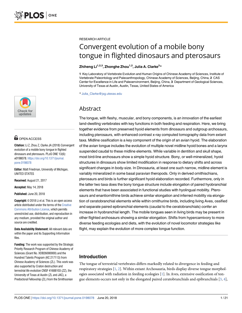 Convergent Evolution of a Mobile Bony Tongue in Flighted Dinosaurs and Pterosaurs