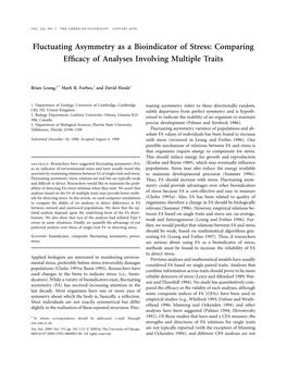 Fluctuating Asymmetry As a Bioindicator of Stress: Comparing Efﬁcacy of Analyses Involving Multiple Traits