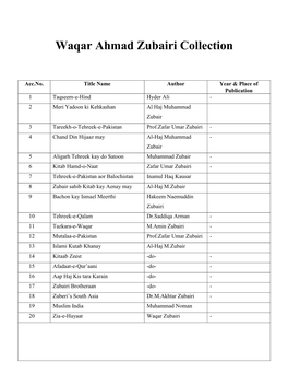 Waqar Ahmad Zubairi Collection