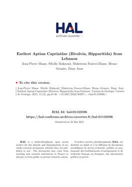 Earliest Aptian Caprinidae (Bivalvia, Hippuritida) from Lebanon Jean-Pierre Masse, Sibelle Maksoud, Mukerrem Fenerci-Masse, Bruno Granier, Dany Azar