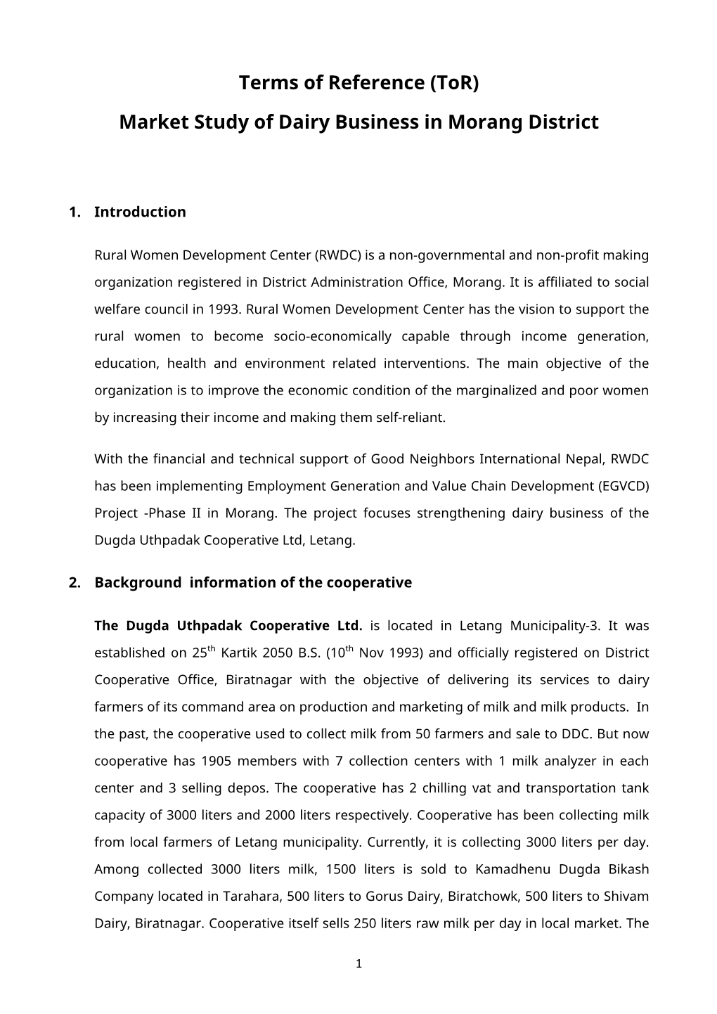 (Tor) Market Study of Dairy Business in Morang District