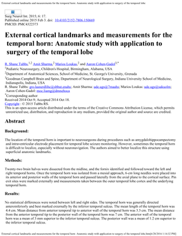 External Cortical Landmarks and Measurements for the Temporal Horn: Anatomic Study with Application to Surgery of the Temporal Lobe