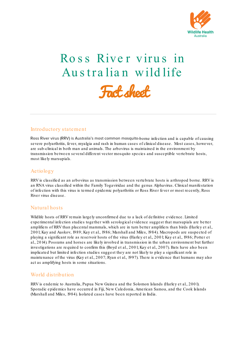 Ross River Virus and Australian Wildlife April 2015