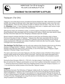 Zhaobao Tai Chi History & Styles