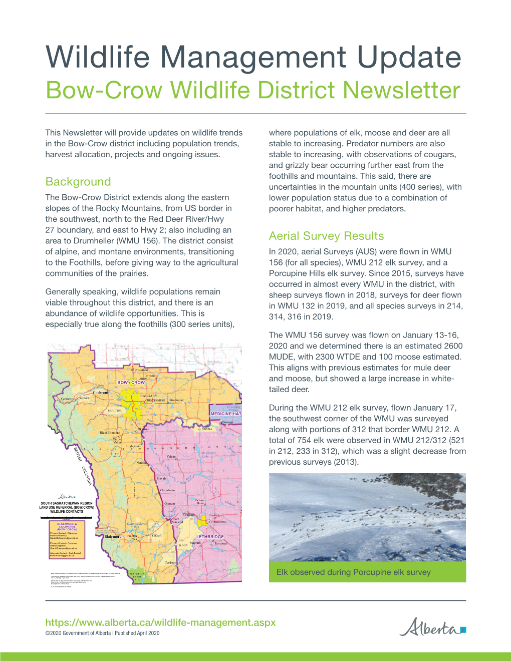 Wildlife Management Update Bow-Crow Wildlife District Newsletter