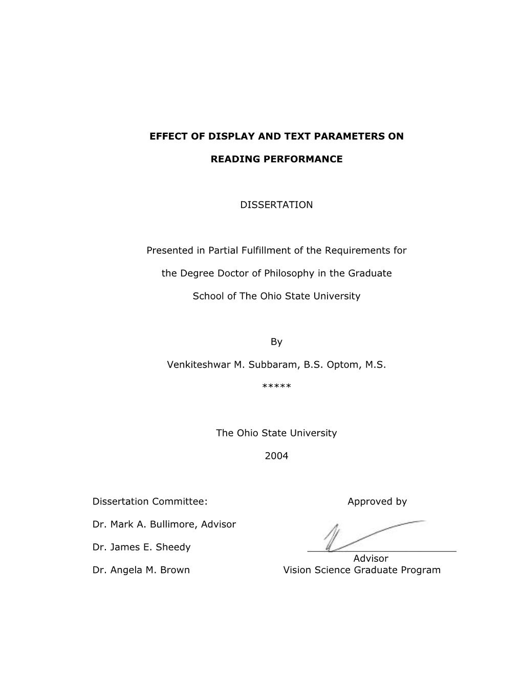 Effect of Display and Text Parameters on Reading