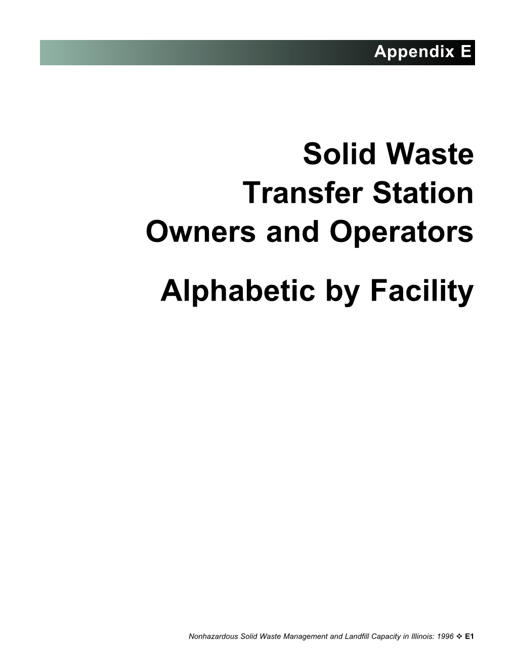 Solid Waste Transfer Station Owners and Operators Alphabetic by Facility