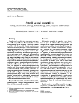 Small Vessel Vasculitis Revista Colombiana De Reumatología Vol