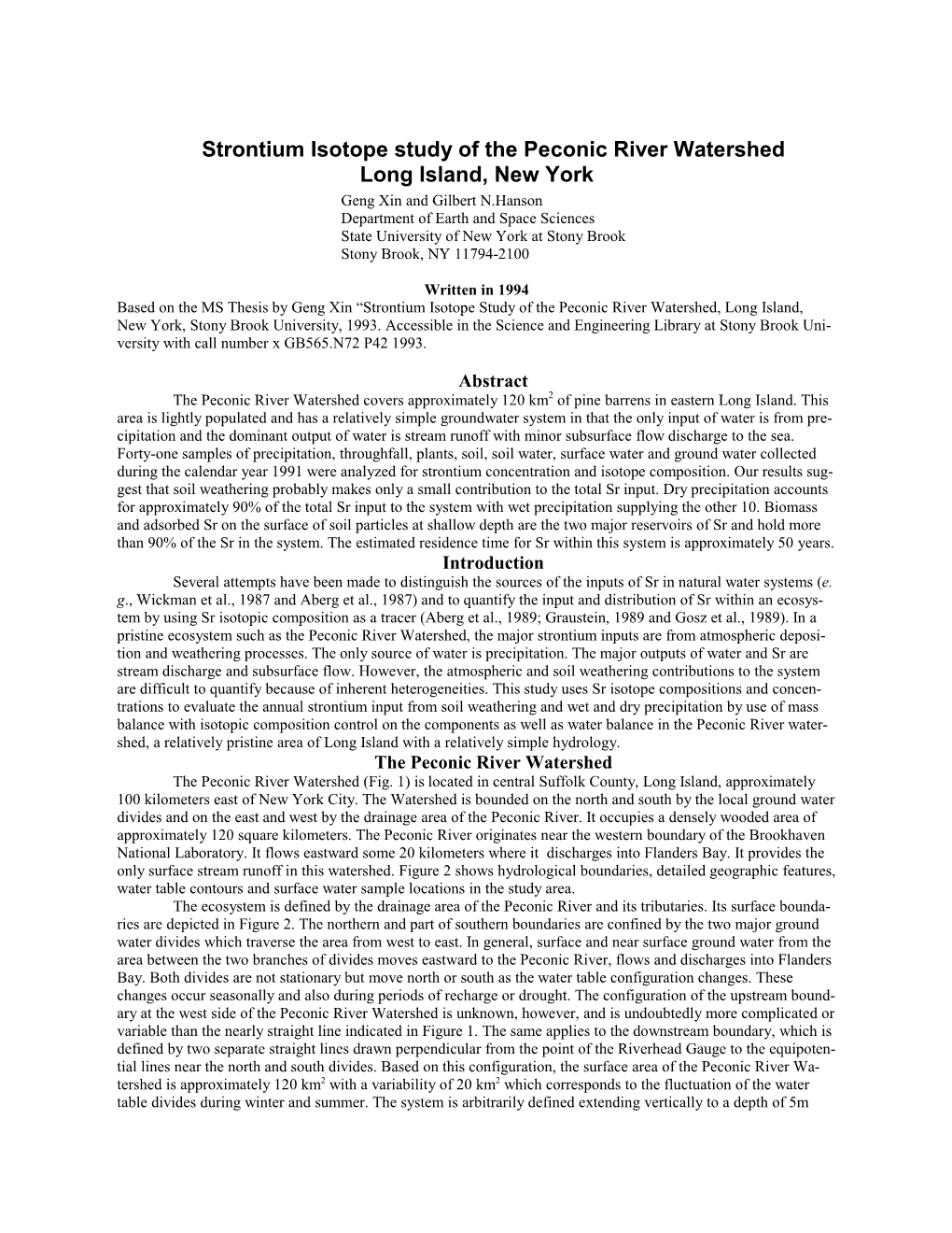 Strontium Isotope Study of the Peconic River