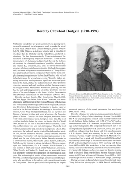 Dorothy Crowfoot Hodgkin (1910-1994)