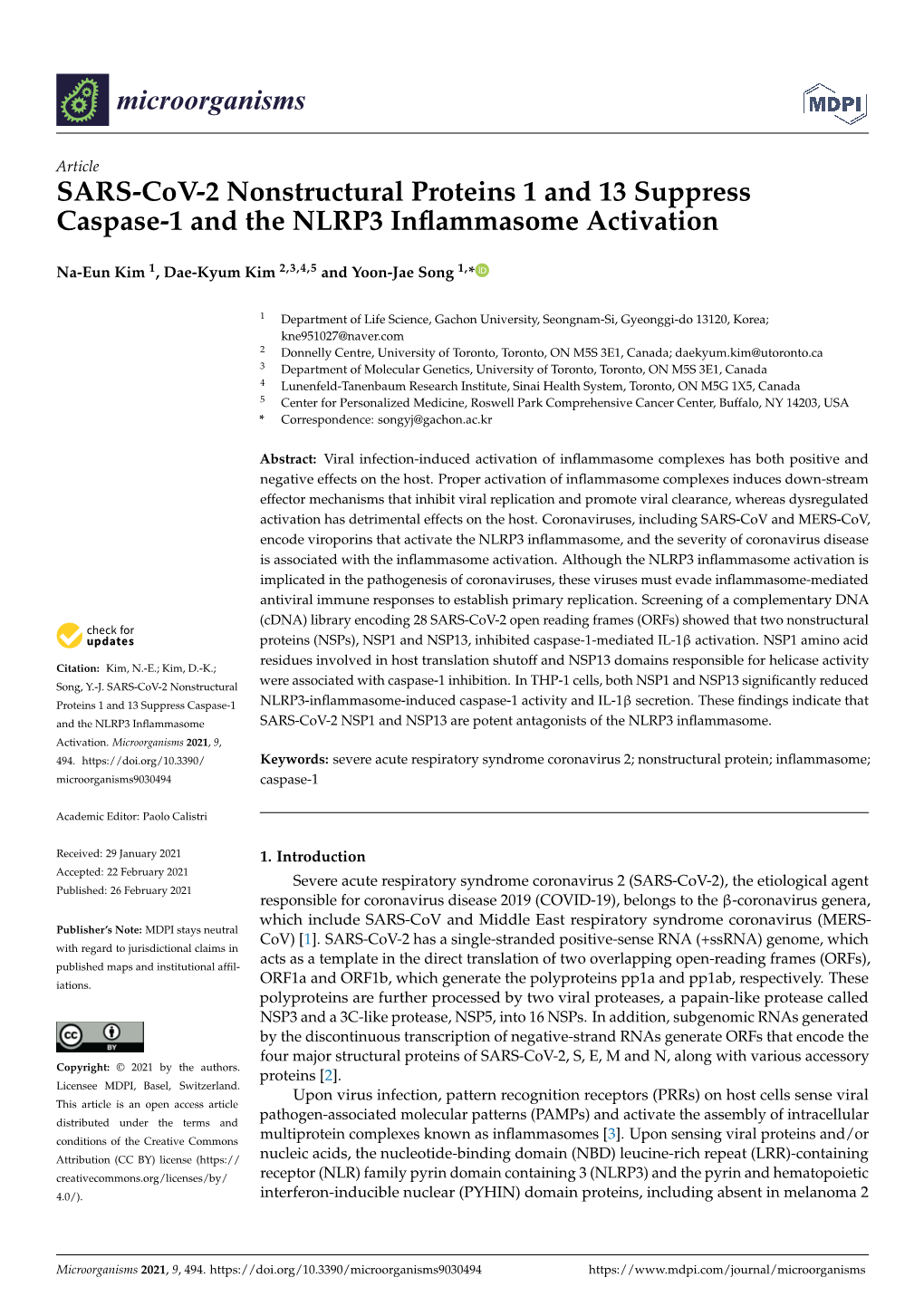 SARS-Cov-2 Nonstructural Proteins 1 and 13 Suppress Caspase-1 and the NLRP3 Inﬂammasome Activation