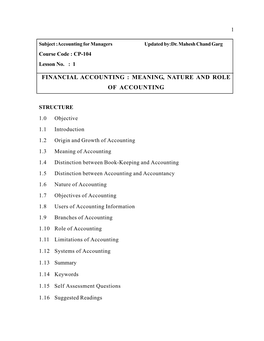 Financial Accounting : Meaning, Nature and Role of Accounting