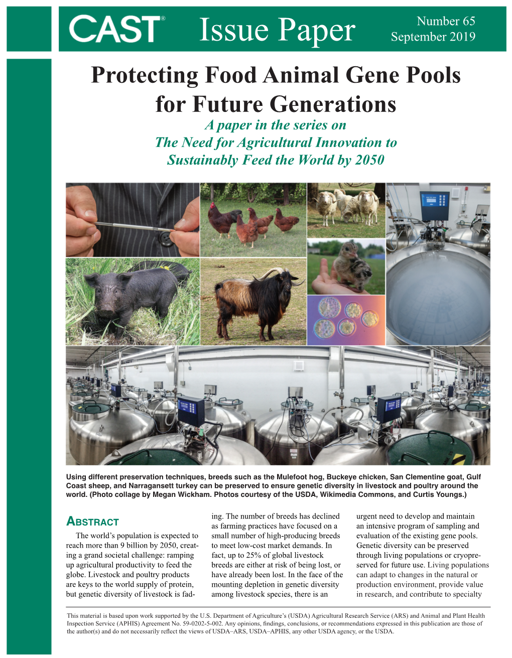 Protecting Food Animal Gene Pools for Future Generations a Paper in the Series on the Need for Agricultural Innovation to Sustainably Feed the World by 2050