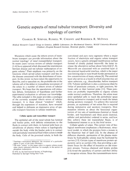 Genetic Aspects of Renal Tubular Transport: Diversity and Topology of Carriers