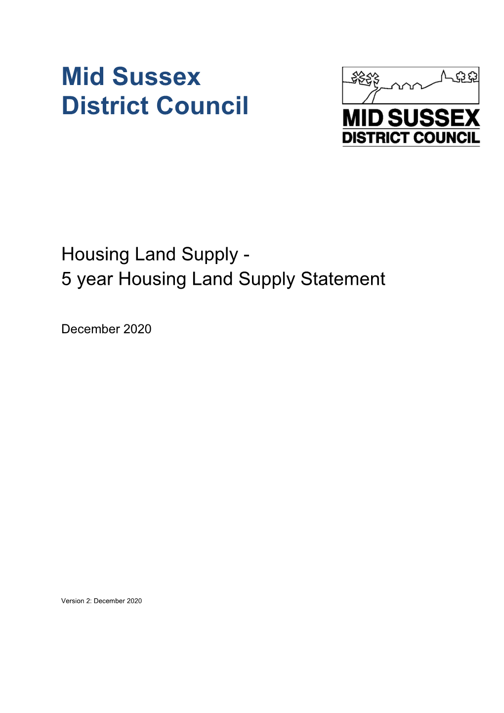 Housing Land Supply - 5 Year Housing Land Supply Statement