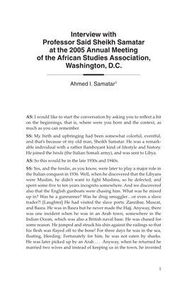 Interview with Professor Said Sheikh Samatar at the 2005 Annual Meeting of the African Studies Association, Washington, D.C