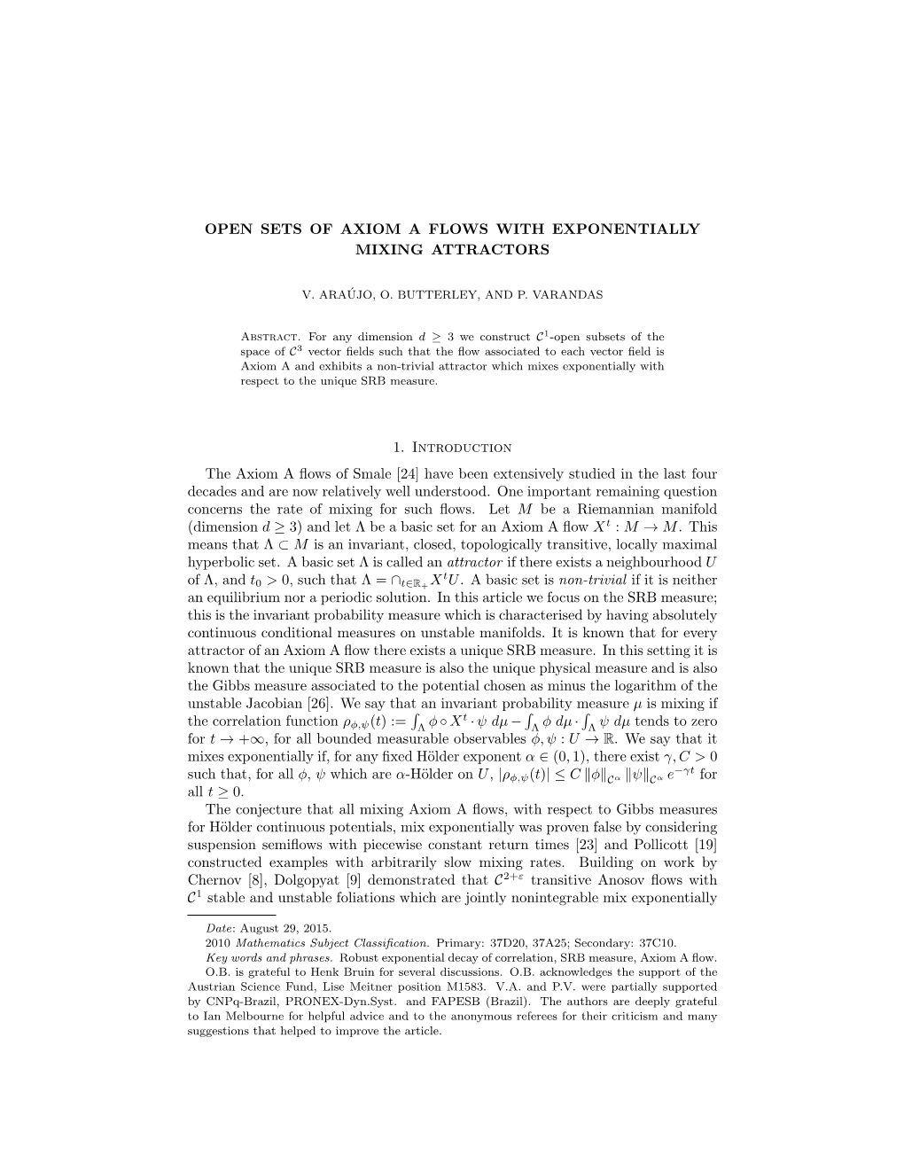 Open Sets of Axiom a Flows with Exponentially Mixing Attractors